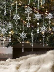 10/18pcs Acrylic Crystal Snowflake & Icicle Christmas Ornaments Set, Clear Faceted Drop Pendants With White Ribbon, Shatterproof Xmas Tree Hanging Decorations For Window Mantel Holiday Wedding Party Decor, Christmas Home Decor, Winter Decoration - A - View 7