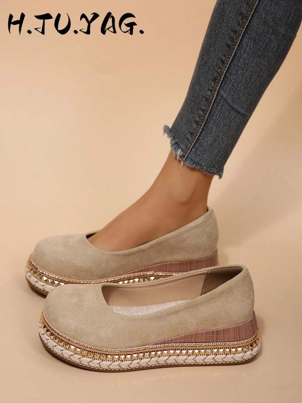 All Season New Studded Decor Bohemian Thick Sole Closed Toe Low Vamp Breathable Comfortable Casual Elegant Sandals Flat Shoes For Women