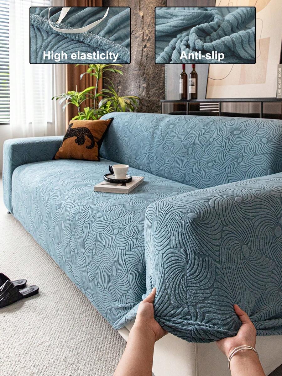 قطعة واحدة بطانية أريكة مطاطي كلاسيكي، تصميم وسادة ظهر على شكل حرف T لتجديد الأريكة القديمة، ألياف بوليستر قابلة للغسل في الغسالة، ملمس ناعم، مناسب للأرائك ذات المقعد الواحد والمقعدين والثلاثة والمقاعد الأربعة - الأزرق - مشاهدة 1