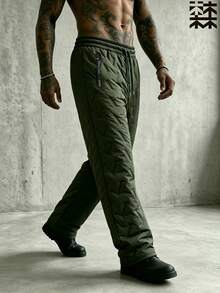mulinsen Men's Winter Thick Fleece Lined Quilted Sweatpants, Windproof Durable, Straight Leg, Drawstring Elastic Waist - Army Green - View 4