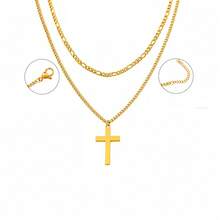 2Pcs/Set Fashion Golden/Silvery Cross Pendant Stainless Steel Chain Layered Necklaces For Men - Cross - View 4