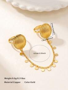 24K Gold Plated Double Chain Set, Rust-Resistant Gold Alternative Round Disc Beaded Pendant Coin Pendant Open Ring Fine Jewelry - Oval - View 7