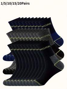 1/5/10/15/20 Pairs Men's WORK Work Socks, Thick Wear-Resistant Labor Protection Socks, Moisture-Wicking Multi-Pack Long Socks For Work And Sports - Multicolor - View 4