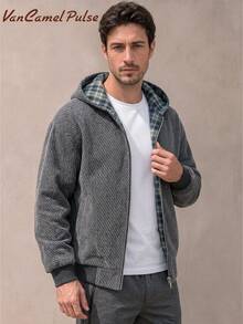 Vancamel Pulse Men's Solid Color Hooded Jacket, Versatile Outdoor Hiking Climbing Warm Sports Coat - Grey - View 3