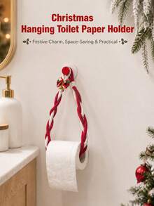 1Psc Wall Mounted Tissue Hanging Rope, Ins Style Non Perforated Roll Paper Holder, Christmas Decorative Tissue Holder. Suitable For Kitchen, Bathroom, Bedroom, And Foyer. Suitable For Home Decorators And Christmas Decoration Crowds. - Multicolor - View 2