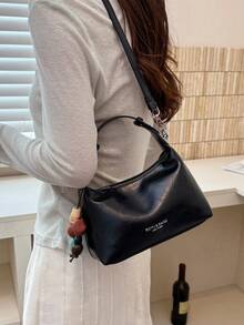 Retro Hand-Held Small Square Bag, Simple Texture Commuting Underarm Bag, Can Be Cross-Body, Versatile Daily Casual Women's Bag With Hanger - Black - View 3