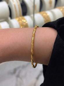 4Pcs 24K Gold Plated Twisted Rope Bangle Set, Rust-Resistant Gold Alternative Stackable Slash Metal Solid Bracelet Fine Jewellery - 01 - View 8