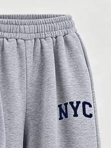 Set 2 pcs Sweatshirt Setengah Resleting dan Celana Panjang Lebar untuk Wanita Muda dan Anak Perempuan, Sweatshirt Kerah Tegak Longgar dengan Cetakan Huruf Inggris dan Celana Panjang Lebar Longgar, Cocok untuk Pakaian Sehari-hari Musim Gugur/Dingin - MultiWarna - View 11