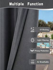 Outdoor Patio Curtains, Waterproof, Windproof, UV Resistant, Fade Resistant, Suitable For Gazebo, Porch, Pergola, Sunshade Privacy Protection. Single Piece Design, Color Gray And White. - A - View 3