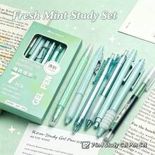 7pcs Aesthetic Style Gel Pen Set, Highly Attractive Retractable Gel Pens, Quick-Dry Black Carbon Ink ST Tip Waterproof Smooth Writing, Soft Grip Comfortable Signature Ballpoint Pens, Suitable For Students Note-Taking, Campus Office, Back To School Stationery - B - View 5