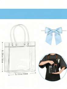 10pcs Blue Transparent Plastic Gift Bags With Handles, Reusable PP Material, With Bows, Suitable For Weddings, Bridal Showers, Birthday Parties, Baby Showers, Gender Reveal Parties, Small Businesses And Other Occasions - Light Blue - View 3