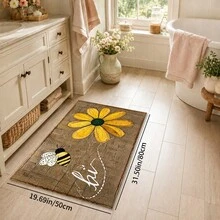 1pc, Bee & Daisy Pattern Printed Faux Cashmere Kitchen Mat, Absorbent Kitchen Floor Mat, Kitchen Rug, Long Runner Mat, Sink Front Mat, Suitable For Kitchen, Bathroom, Entryway, Hallway, Laundry Room And Home Decor - Multicolor - View 14