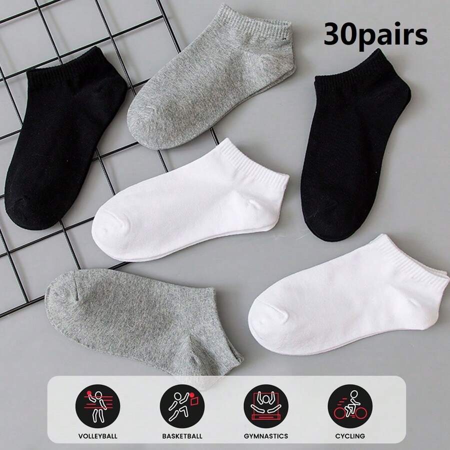 CT TAPESOCKS 30 Pairs Unisex Comfortable Short Socks, Breathable And Lightweight, Suitable For Sports And Daily Wear