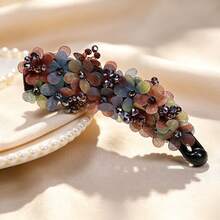 Colorful Floral Vertical Hair Clip Large Banana Clip Ponytail Clip Fabric Handmade Silk Chiffon Twist Clip - Color - View 3