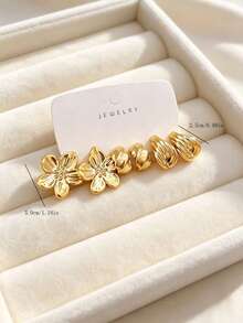 6/18PCS Fashion Gold Metallic Earring Set, Flower Shell Water Drop C-Hoop Geometric Multi-Element Women's Fashion Earring Set, Daily Wear, (Lightweight CCB Material, Non-Fading/No Dropping Sensation) - Gold - View 6