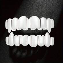 THATBOY 2pcs/Set Hip Hop Fashion Jewelry Vampire Teeth Grillz 18K Gold Silver Plated Vampire Wolf Teeth Grillz - Multicolor - View 16