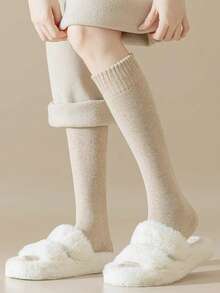 chuanwa(2) 1 Pair Women's Fashion Autumn/Winter Solid Color Thickened Warm Elastic Slim Fit Mid-Calf Socks - Multicolor - View 11