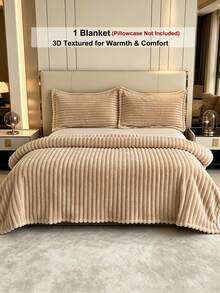 3D gestreifte Jacquard Fleece Decke, verdickte flauschige weiche Anti-Pilling Überwurfdecke für Sofa und Bett, Heimdekoration Geschenk Decke - Kamelfarben - Übersicht 5