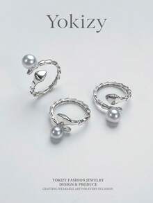 Yokizy Akoya Pearl Ring S925 Silver 7-8mm Round Strong Luster Snake Open Design Luxury Women's Ring - Silver - View 7