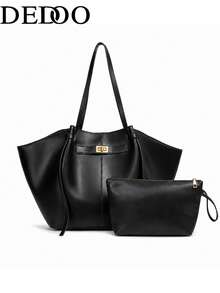 Dedoo Fashionable Large Capacity Trapezoid Bag Designer Style Lock Clasp Women's Shoulder Bag Luxury PU Leather Handbag Premium Underarm Bag - Black - View 6