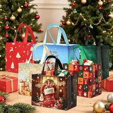 10/20pcs Set Large Christmas Gift Bags With Handles - Extra Large Party Gift Bags (12.8 X 9.84 X 6.99 Inches) - Printed With Santa Claus, Snowman And Christmas Tree Patterns, Reusable - Suitable For Holiday Shopping, Christmas Parties And Gift Giving - Ideal For Birthdays And Various Events, Cheerful Design, Durable And Sturdy, Also Serves As Festive Decoration - A - View 3