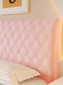 Hexagon Pattern Quilted Soft Bread-Shaped Headboard Cover, Thick Solid Color Dust-Proof Protective Bedding Accessory, All-Season Use, Fixed Back Adhesive, Elastic Stretchable, Removable - Pink - View 12