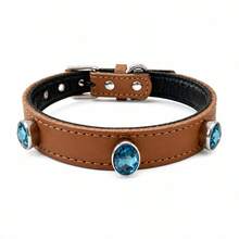 1pc Fashionable Cute Rhinestone Pet Collar, Genuine Leather Exquisite Beautiful Dog Cat Collar, Adjustable Pet Collar Cat Dog Universal Ins Style Pet Collar Leash Set - Multicolor - View 26