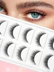 5 Pairs Natural Long Cross Fish Tail False Eyelashes 6-12mm Suitable For Daily/Party/Date/Vacation/Wedding/Work And Other Occasions - Black - View 1
