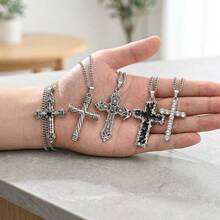 6pcs/Set Men's Vintage Coptic Cross Layered Necklace | Stainless Steel Cast Avant-Garde Jewelry, Premium Texture Choice For Party And Daily Wear - 6pcs/set - View 5