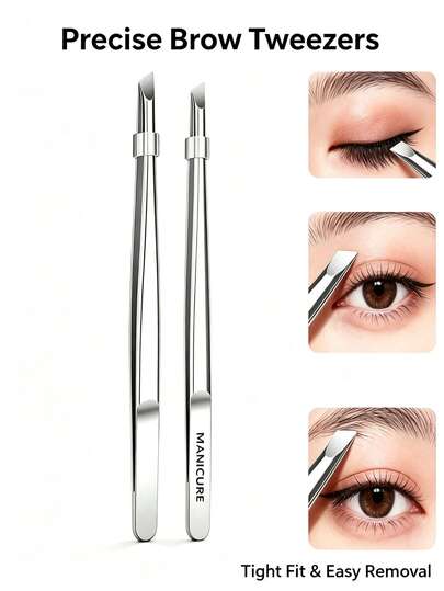 Premium Stainless Steel Eyebrow Tweezers, Slanted Tip Hair Removal Tweezers, Precise Ingrown Hair Tweezers, Multi-Functional Facial Beauty Grooming Tool, Suitable For Home Salon Daily Beauty Care