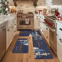 1/2/3pcs Christmas Theme Kitchen Rug, Flannel Kitchen Rug, Comfortable Soft Absorbent Non-Slip Machine Washable With Anti-Slip Backing, Multi-Functional Home Floor Mat Suitable For Doorway, Living Room, Bedroom, Kitchen, Dining Room, Bathroom, Laundry Room, Patio, Entryway, Christmas Holiday Decoration Mat - Multicolor - View 5