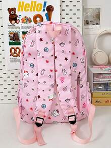 Sanrio Hello Kitty Pink All-Over Print Oxford Fabric Student Backpack, Cute Cartoon Character Large Capacity School Bag, Japanese Style Multi-Pocket Lightweight Daypack, Suitable For Students Travel And Daily Campus Use - A - View 10