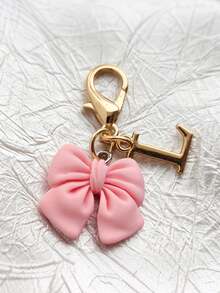 1pc 2-In-1 26 Letters + Pink Bow Lobster Clasp, Exquisite Cute Pink Bow Keychain/A-Z 26 Letters Keychain/Suitable For Bags, Wallets And Other Decorative Accessories, Ideal Holiday Gift Accessory - Multicolor - View 31