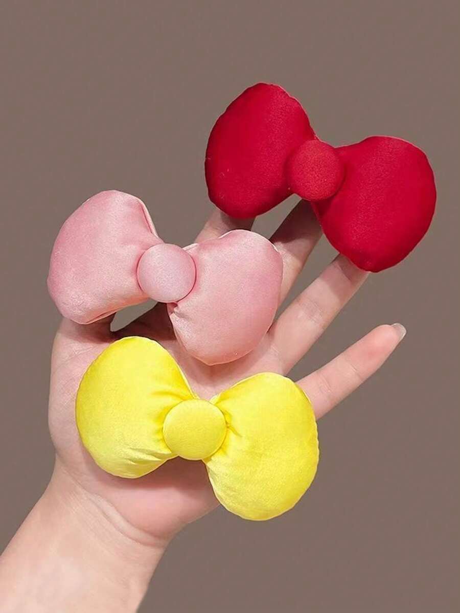 3pcs Women's Bow Hair Clips, Cute 3D Padded Bow Hair Clips, Sweet Girl Side Hair Accessories, Suitable For Daily Styling And Photo Shooting - Multicolor - View 1