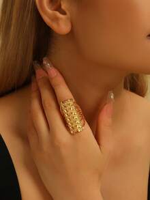 1pc Fashionable Personalized Heart Ring, Suitable For Women's Daily Commute Wear, Holiday Party Gift - Gold - View 7