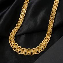 14K Gold Copper Thick Interlocking Chain Necklace, Heavy-Duty Vintage Men's Street Style Everyday Wear Jewelry - Gold - View 5