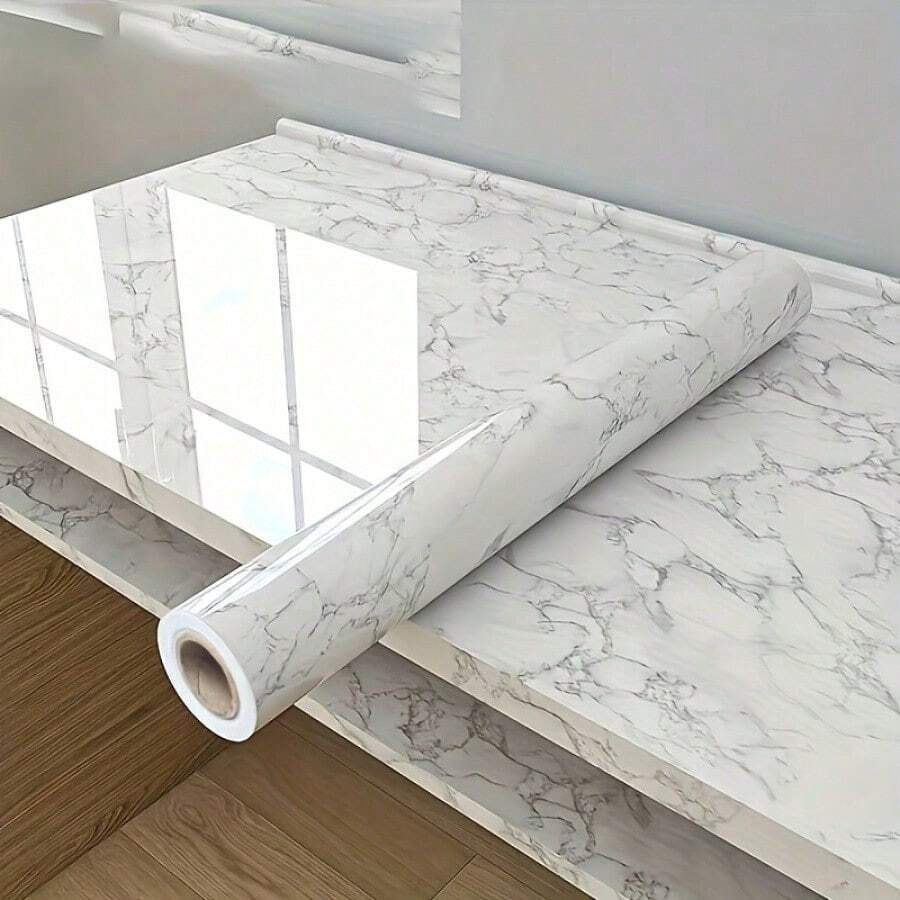 Self-Adhesive Marble Pattern Wall Sticker - 1-Piece Glossy Waterproof Wallpaper, Furniture Renovation Sticker, Kitchen And Bathroom Wall And Countertop Decoration - A - View 1
