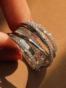 1pc Exquisite Cubic Zirconia Ring Women Wedding Engagement Party Jewelry Valentine's Day Gift - 1# - View 11