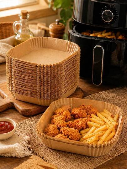 5/50/100pcs Square Air Fryer Paper Liners, Fits 3-5 Quart Air Fryers, Disposable Non-Stick Baking Paper, Thickened Pre-Cut Paper Liners, Multi-Purpose For Air Fryer, Oven, Deep Fryer, Grilling And Stir-Frying Cooking, Kitchen Storage, Kitchen Utensils, Kitchen Items, Can Be Paired With Plates, Small Kitchen Supplies, Can Be Used As Personalized Gifts, Suitable For New Year, Mother's Day, Father's Day, Graduation Season Gifts
