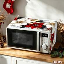 1pc Christmas Microwave Cover, Decorated With Red And White Poinsettia Pattern, Polyester Material Home Kitchen Microwave Dust Cover, Suitable For Holiday Kitchen Decoration And Appliance Protection, Seasonal Home Decor, Christmas Decoration, Christmas Gift - Multicolor - View 5