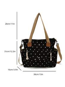 New Korean Style Gentle Polka Dot Bow Decor Large Capacity Multi-Pocket Shoulder Bag, Retro Sweet Lazy Casual Versatile Colorblock Detachable Long Strap Tote Bag, Suitable For Students, Classroom, Commuting, Work, Daily, Shopping, Vacation, Travel - Multicolor - View 13