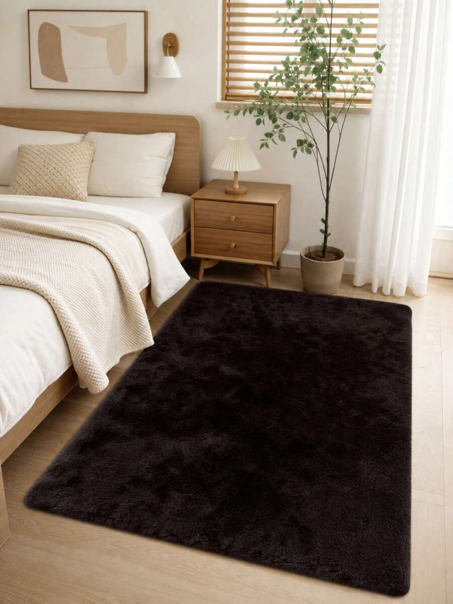 1pc Deep Purple-Brown Faux Rabbit Fur Rectangular Rug, Holiday Gift, Christmas Decoration, Modern Minimalist Ins Style, Fluffy Soft Touch, Smooth And Soft, Warm And Comfortable, Winter Warm Plush Rug, Fuzzy Skin-Friendly Material, Non-Slip Bottom, Low Shedding, Easy To Clean And Washable, Create Cozy Atmosphere, Suitable For Bedroom, Living Room, Hallway, Study, Dressing Room, Walk-In Closet, Bedside Rug, Sofa Rug, Coffee Table Rug, Tea Table Mat, Floor Mat, Holiday Decoration Rug, Home Decor Essential, All Season Use - Deep Purple-brown - View 1