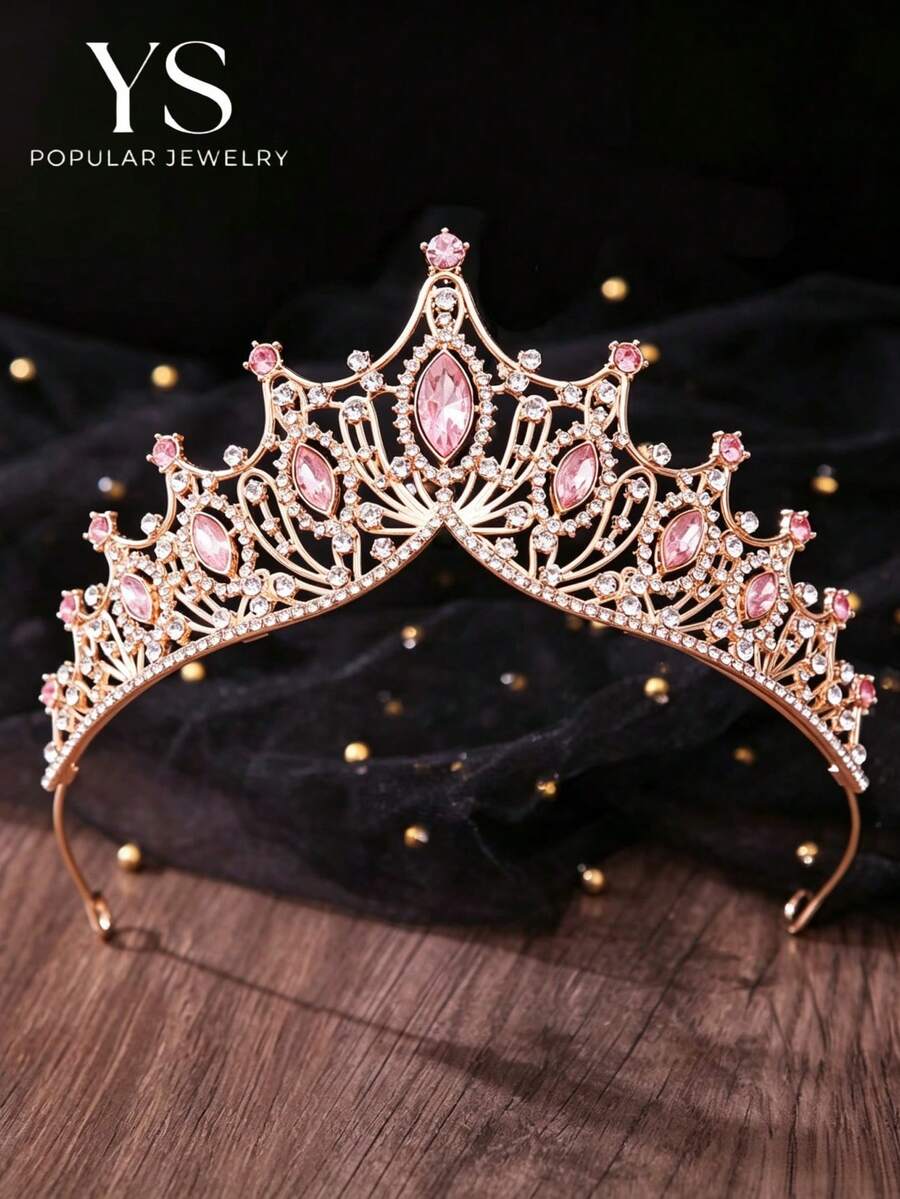Hiasan Kepala Pengantin Gaya Eropa & Amerika, Mahkota Buatan Tangan, Cocok untuk Ulang Tahun, Pesta, Perjamuan, Upacara Pernikahan, dan Acara Lainnya. Terbuat dari Bahan Paduan Logam, Bertatahkan Berlian Imitasi dan Kristal, Gaya Mewah dan Manis. - Emas - View 1