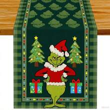 The Grinch 1pc Green Monster Print Linen Table Runner, (71*13inch) Fits Rectangular Dining Table, Suitable For Home Christmas Dinner, Holiday Party, Themed Gathering Decoration, Enhances Dining Table Atmosphere, Reusable And Washable, Christmas Table Decor - Multicolor - View 19