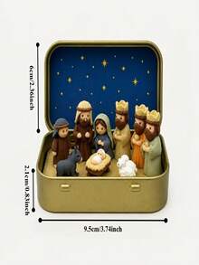 1 Set - Christmas Nativity Scene Set In Tin Box, Christmas Nativity Scene Set, Jesus Statue, Suitable For Holy Family, Statue Tin Box Set, Handmade Small Nativity Scene Set, Holiday Decoration, Gift For Friends, Nativity Scene Set - one-size - View 6