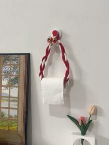 1Psc Wall Mounted Tissue Hanging Rope, Ins Style Non Perforated Roll Paper Holder, Christmas Decorative Tissue Holder. Suitable For Kitchen, Bathroom, Bedroom, And Foyer. Suitable For Home Decorators And Christmas Decoration Crowds. - Multicolor - View 3
