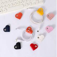 1pc Mixed Color Heart-Shaped Data Cable Storage Box, Earphone Cable Winder Storage Box, PU Leather Cable Organizer, Unisex Gift, Anti-Loss Cable Winder, Bohemian Style, Recommended 1-2 Cables Per Box - Multicolor - View 6