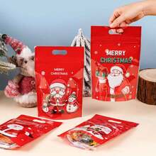 Christmas Zipper Handbag Self-Sealing Standing Gift Bag, Small Packaging Bag For Christmas New Year Party Gifts, Christmas Decoration Packaging Bag, Random Color And Style - Red - View 6