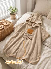 Custom Name Embroidered Kids Hooded Bath Towel, 60*60cm Soft Absorbent Cartoon Toddler Towel, Ideal Holiday Gift For Baby - Multicolor - View 1