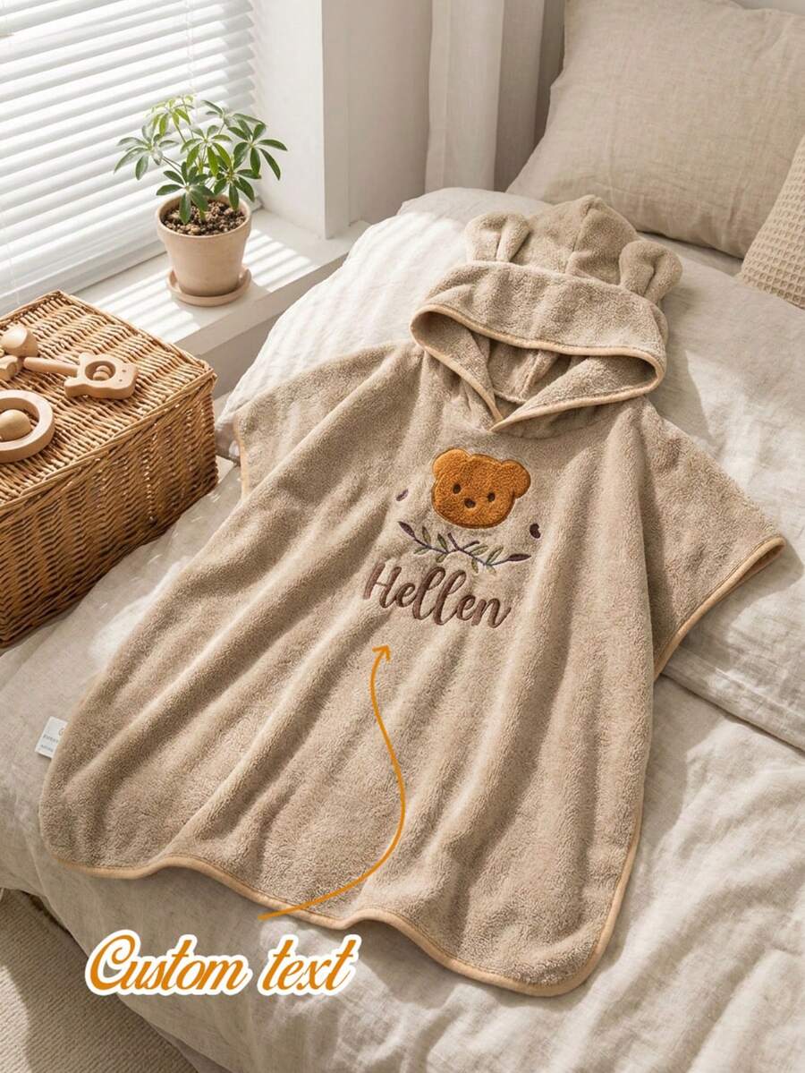Custom Name Embroidered Kids Hooded Bath Towel, 60*60cm Soft Absorbent Cartoon Toddler Towel, Ideal Holiday Gift For Baby - Multicolor - View 1